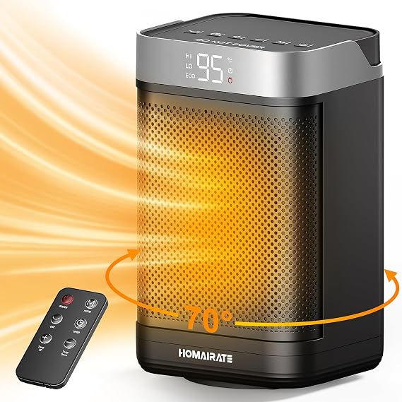 Small Space Heater, Portable Electric Heater with Remote,Thermostat, 4 Modes,70 Oscillation, 12H Timer, 1500W Fast Heating Ceramic Room for Home Bedroom, Office