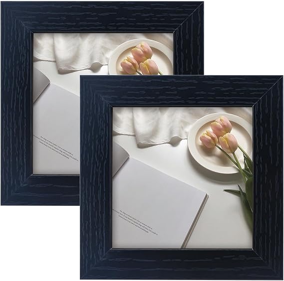 2 Pack Photo Frames, 4 x 4 Inches (10.2 x 10.2 cm) Black Picture Frames, Wooden Photo Frame with Stand and Wall Hooks, Square Picture Frame Wall Mount and Desk Top for Home, Office, Gallery