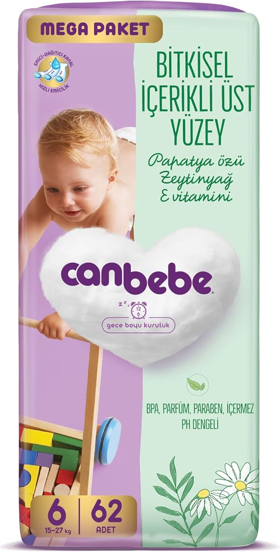 Canbebe Bebek Bezi 6 Beden (15-27 kg) 62 Adet