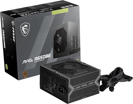 MSI MAG A650BE, Semi-Modular Compact 650W ATX Power Supply, 80+ Bronze, Low-Noise Fan, Active PFC Design,
