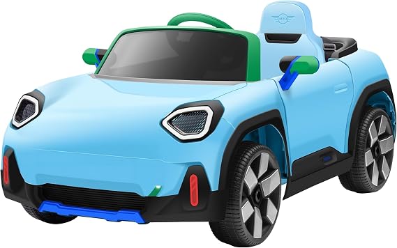 XCAR 12V Kids Electric Car, Power Wheels with Remote Control, Ride on Car Toys with LED Light, 3 Speeds, Blue