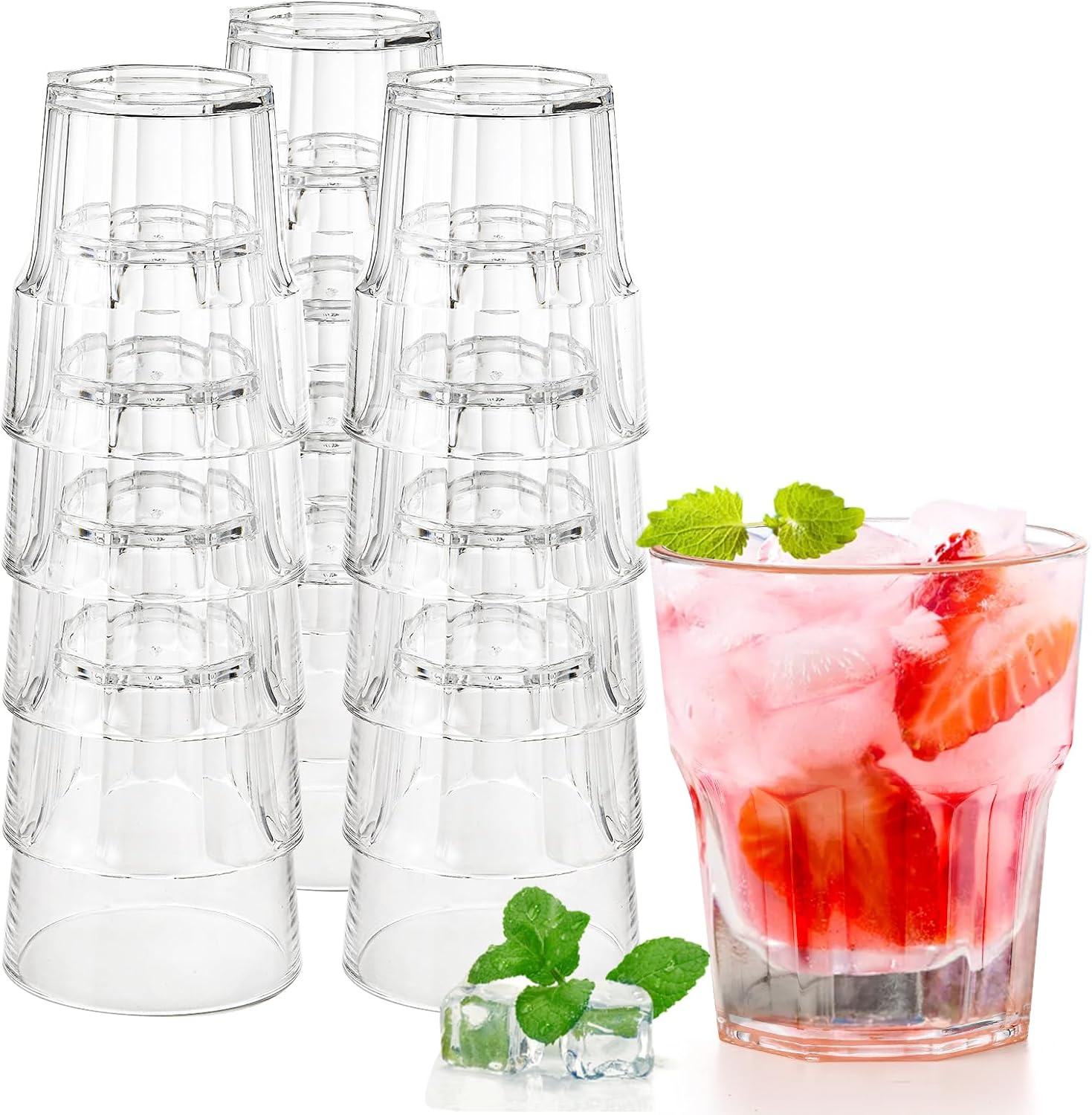 Tebery 16 Pack Classic Clear Plastic Tumbler Reusable Drinking Glasses, 8Oz Drinking Water Juice Cups, Stackable, BPA-Free