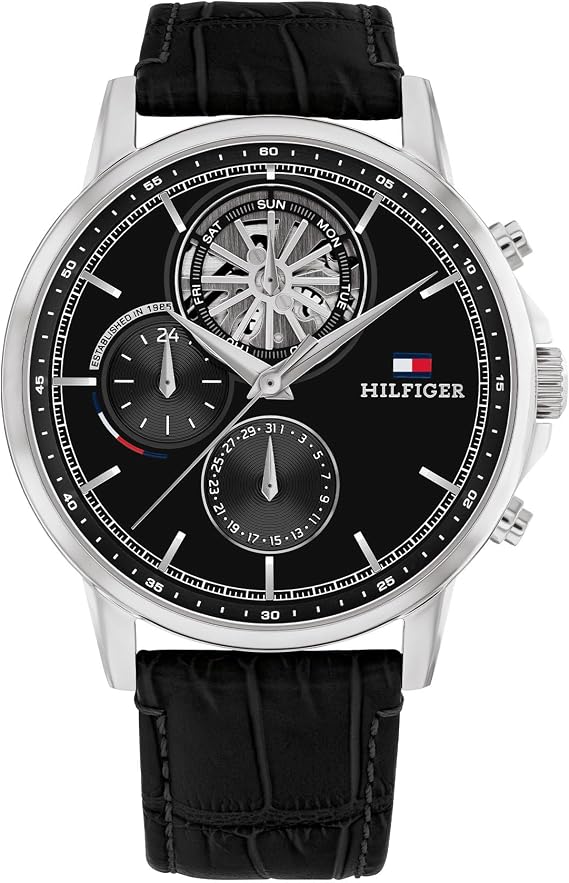 Tommy Hilfiger Analogue Multifunction Quartz Watch for Men with Skeleton Subdial and Stainless Steel Bracelet or Leather Strap