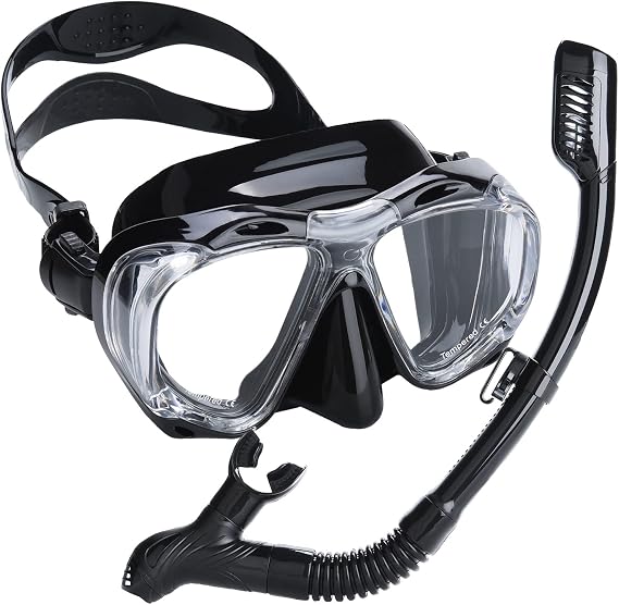 Snorkel Set Wide-View Adult Snorkeling Scuba Gear, Professional Snorkel Goggles Anti-Fog Diving Mask, Anti-Leak Swim Goggles and Dry Top Snorkel for Diving, Snorkeling, Swimming