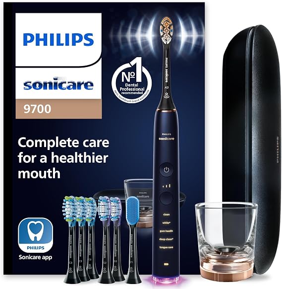 Philips Sonicare DiamondClean 9700 Electric Toothbrush, 7 Brush Heads, Blue