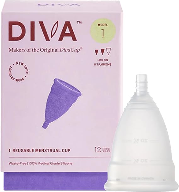 DIVA Cup - Medical Grade Silicone Cup for Period Care - Reusable Menstrual Cup - Up to 12 Hours of Continuous Wear - Model 1 (for Medium to Heavy Flow)