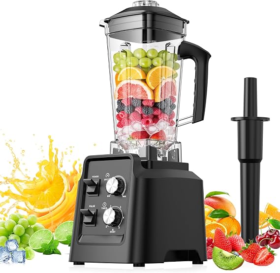 Blenders for Kitchen, Smoothie Blender with Timer - Countertop Blenders with 68oz Dishwasher-Safe Pitcher, Ice Crushing & Frozen Fruit, Black