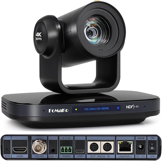FoMaKo 4K 60fps 12G-SDI & Freed Broadcast PTZ Camera | 20X Optical | NDI 6 & HX3 | AI Auto-Tracking with Auto Frame | HDMI USB3.0 PoE+ for Live Production, OB Van & Virtual Studios