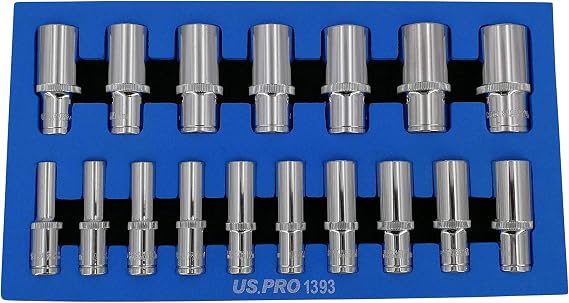 US PRO Tools 3/8" DRIVE DEEP SOCKET SET Metric 8 to 24mm 12 point in EVA Foam