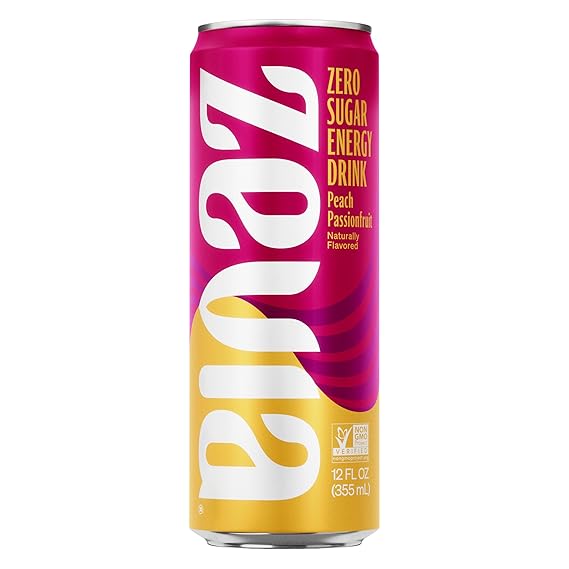 Zevia Zero Sugar Energy Drink, Peach Passionfruit, 12 Ounce Can