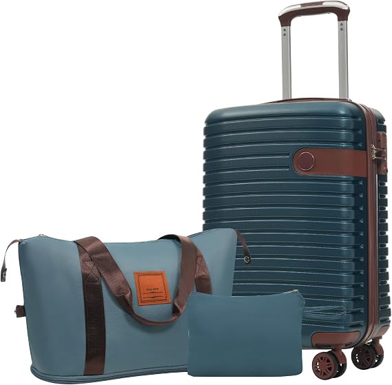 Carry on Luggage 22x14x9 Airline Approved, ABS Lightweight Hardside Suitcases With Wheels, TSA Lock, Luggage Sets 3 Piece for Business & Plane (Inky Blue, 20INCH)