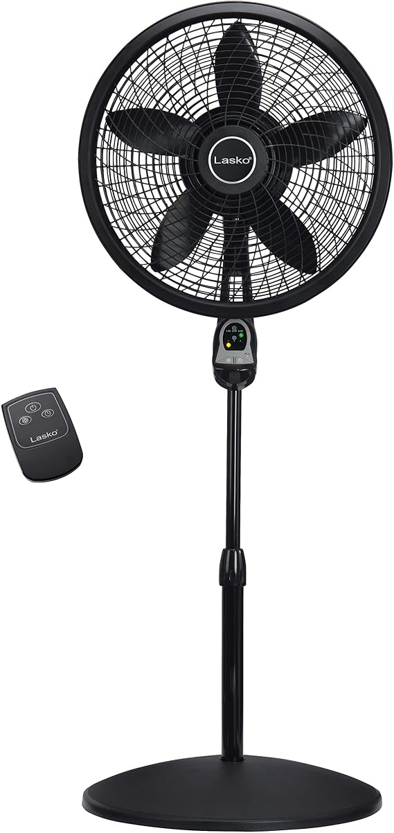 Lasko Cyclone Oscillating Pedestal Fan - Adjustable to 54" - 1843 - Black | Remote Control, Cooling Standing Fan for Bedroom, Living Room, and Home Office, 18" Blade Diameter, 3 Quiet Speeds