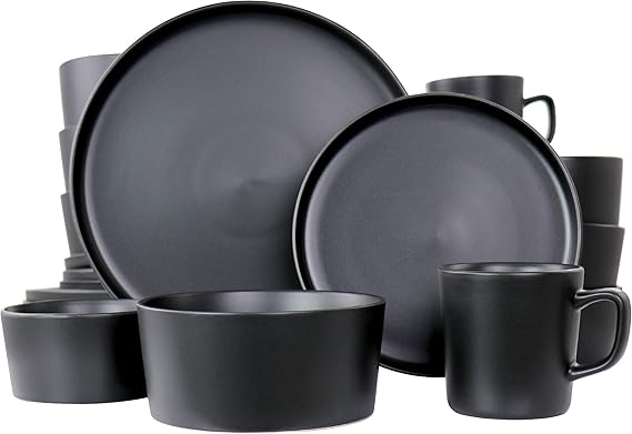 Elama Luxmatte Contemporary Dinnerware Set (1, Black)