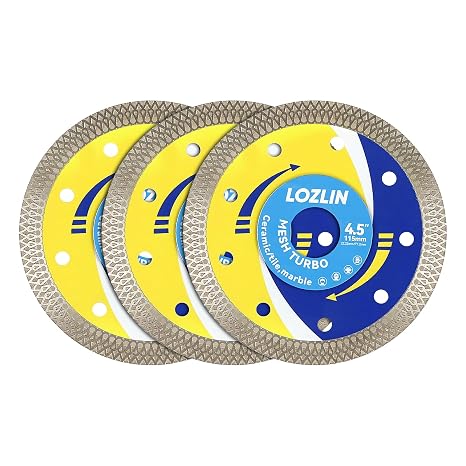 LOZLIN 3-Pack 4.5 Inch Diamond Saw Blades Stone Killer Multi-Purpose Angle Grinder Cutting Discs Heavy Duty for Marble Quartz Granite Stone Tile Blue Rippled