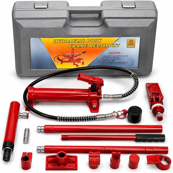 XtremepowerUS 4 Ton Porta Power Hydraulic Jack Body Frame Repair Kit Auto Shop Set Truck, Farm, Garage Auto Body Car Repair with Storage Case