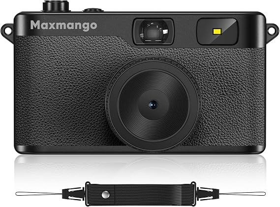 Maxmango D53 Vintage Digital Camera - Retro Digital Camera 12MP Screenless Vintage Camera Disposable Camera Replacement Includes 8GB SD Card - Black