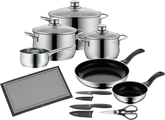 WMF Diadem Plus 10-Piece Induction Saucepan Set with Glass Lid, Polished Cromargan Stainless Steel, Induction Pots Set, Uncoated