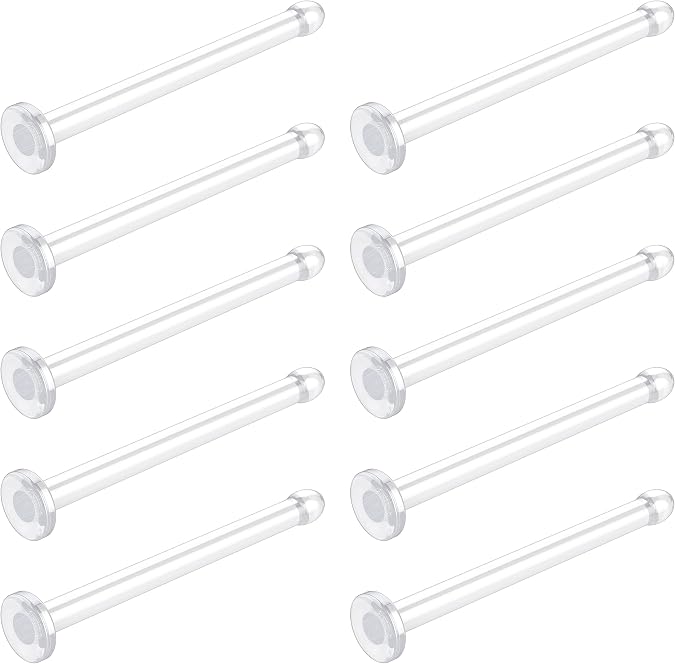Clear Nose Rings Studs for Women, Men 10pcs - Plastic Retainer Flat Clear Nose Studs for Work, Surgery, Sports, School - Bioflex Nostril Piercing Jewelry