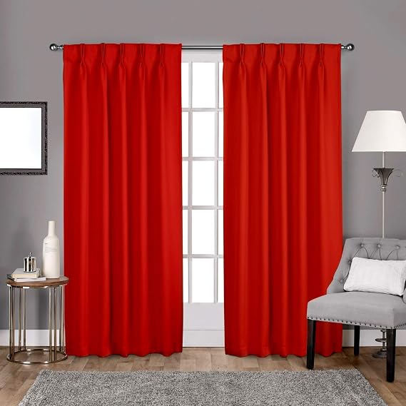 KEMCO Double Pinch Pleat Blackout Curtains 100% Polyester Thermal Insulated Room Darkening Window Panels (Blood Red, 30 Inch Wide by 63 Inch Long- 1 Panel)