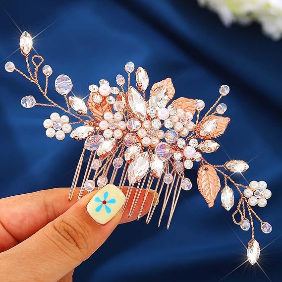 JEAIRTS Crystal Hair Comb Bridal Pearl Headpiece Wedding Hair Accessories for Women