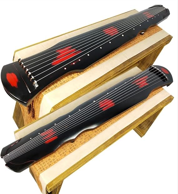 FLFL Chinese Zither Chinese Fuxi Guqin 7 Strings Cinnabar Color Old Paulownia Ancient Zither for Beginner Practice Guqin