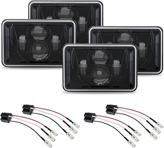 4Pcs 4x6 Led Headlights DOT Approved Peterbilt 379 Headlights+4Pack H4 9003 HB2 Wiring Harness Sockets