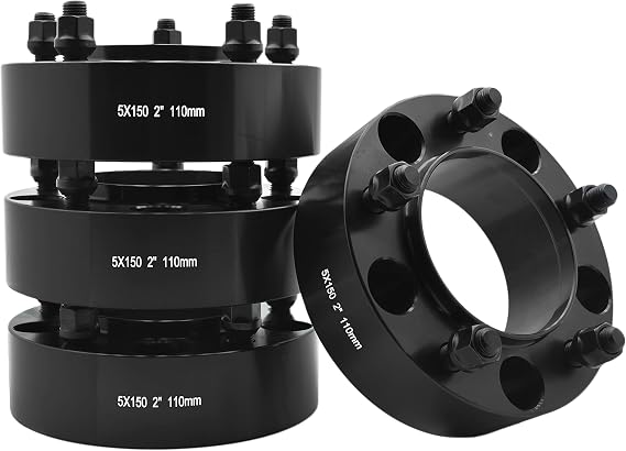 4 Pc 5x150 Black Hub Centric Adapters 2" Thick M14x1.5 Studs & Lug Nuts Works with 2007-2019 Toyota Tundra Sequoia Land Cruiser Bolt On Kit