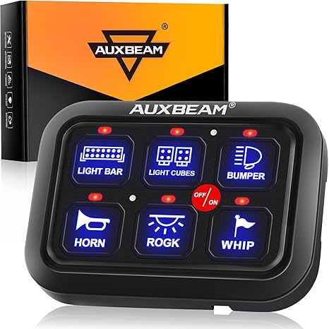 Auxbeam 6 Gang Switch Panel BC60 Universal Circuit Control Relay System Automatic Dimmable LED Switch Pod Touch Control Panel Switch Box for Car Truck Pickup Boat UTV SUV - Blue,