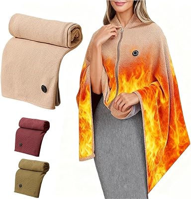 Portable USB Heated Cape Blanket, Wearable Electric Blanket with 3 Heat Settings, Soft Cordless Zipper Electric Blanket, Outdoor Home Heating PadWhite