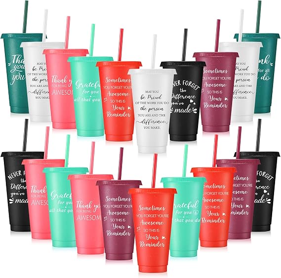 Zhehao 20Pcs Employee Appreciation Gifts 24 Oz Thank You Cup, Bright Colors