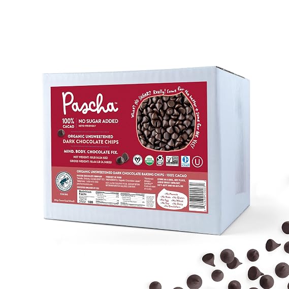 Pascha 100% Cacao Dark Chocolate Baking Chips - Organic, Vegan, 10lb