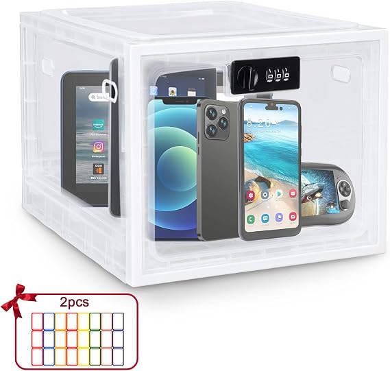 Lalifebuss Combination Lock Boxes for Personal Items, Lockable Storage Box for Office Locker/School/Medicine/Snacks/Phone Jail/Electronic/Home (1 Pack/White)