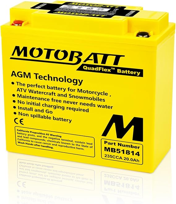 MotoBatt 12 Volt 20 Ah MB51814 Sealed AGM Battery Replaces - BMW 51814, 51913, YT19BL-BS, PC680