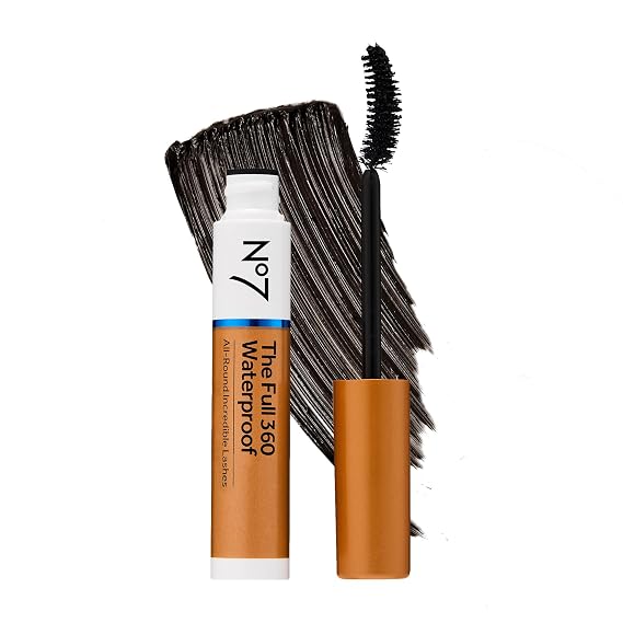 No7 The Full 360 Waterproof - Black - Sweat-Proof, Rain-Proof, Tear-Proof Mascara - Adds Volume, Length & Curl for Up to 12 Hours (7ml)
