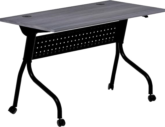 Lorell Flip Top Training Table, 23.6" x 48" x 29.5", Black Steel Base with Charcoal Melamine Top