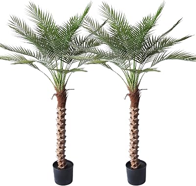Artificial Palm Tree 5FT Large Fake Sago Palm Plant with 18 Trunks Perfect Tall Faux Tree in Pot for Indoor Outdoor House Home Office Garden Modern Decor Housewarming Gift 2Pack
