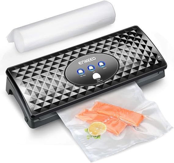 Vacuum Sealer Machine with 10 Wrapping Bags Quick and Auto Sealing for Dry or Moist Food Meat, Simple and Quiet Foodsaver with Air Suction Hose (UK Plug)