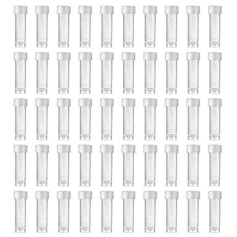 50Pcs 5ml Plastic Sample Bottle Vial Storage Container for Laboratory Lab | Containers Empty Bottles with Screw Caps and Graduated