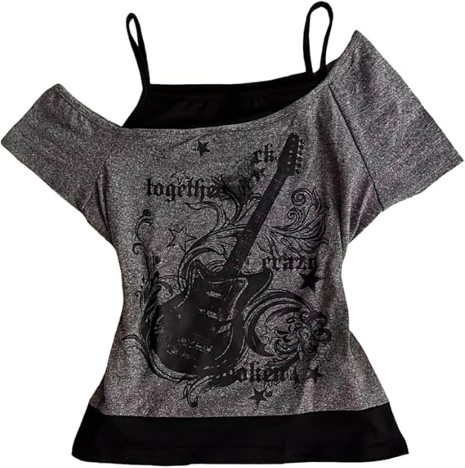 Goth Emo Grunge Shirts Fake 2 Piece Grahpic Tees Y2k Baby Tee Women Streetwear 2000s Crop Top Summer 2025