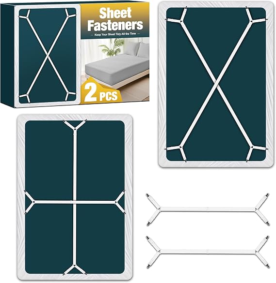 2 Pack Extra Long Bed Sheet Straps, Strong Diagonal Bedding Clips, Easy Install Mattress Sheet Fasteners for Deep Pockets
