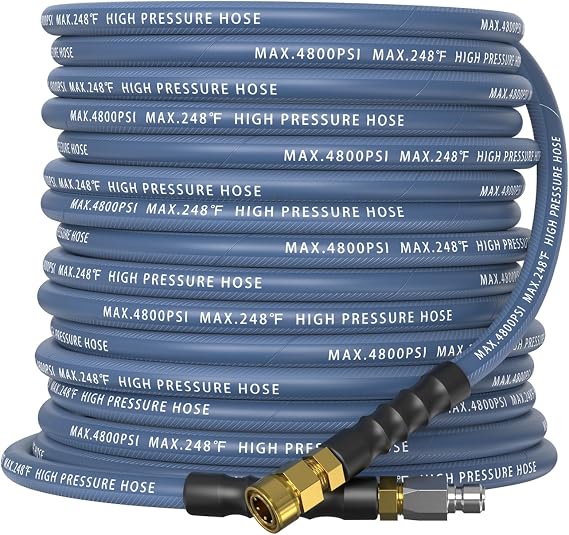 3/8" ID Pressure Washer Hose 25 ft, 4800 PSI Steel-Braided & Durable - Flexible & Kink-Resistant, Power Washer Hose with 3/8" Swivel Quick Connect, Hot/Cold Water Compatible - 25 Foot, Navy