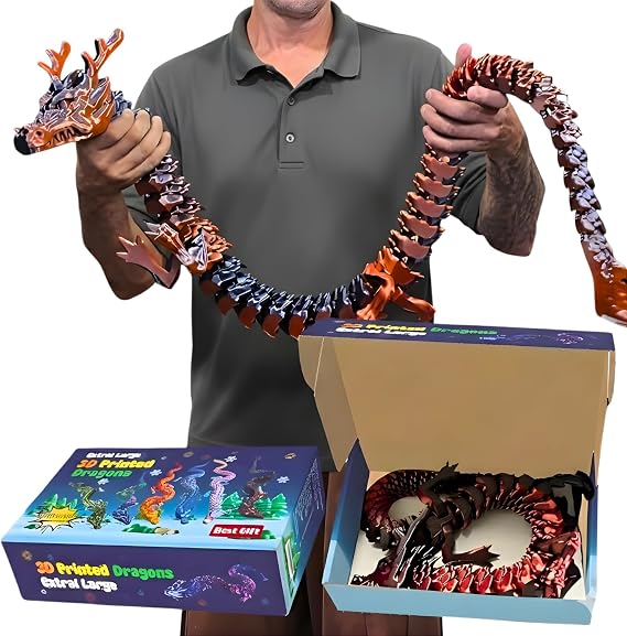 35.4'' Large 3D Printed Dragon Toy, Giant Articulated Dragon Figure | Flexible Chinese Dragon, Collectible Home & Office Desk Decor, Fantasy Birthday Gift for Kids Boys Adults (Black Red)