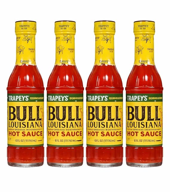 B&G Foods Trappey's Bull Brand Louisiana Hot Sauce Glass Bottle, 6 oz pack of 4