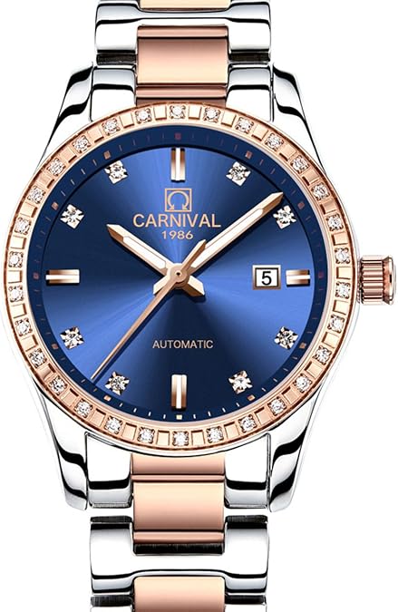 Gosasa Women Automatic Mechanical Watch Luxury Rose Gold Silver Stainless Steel Ladies Date Waterproof Watches