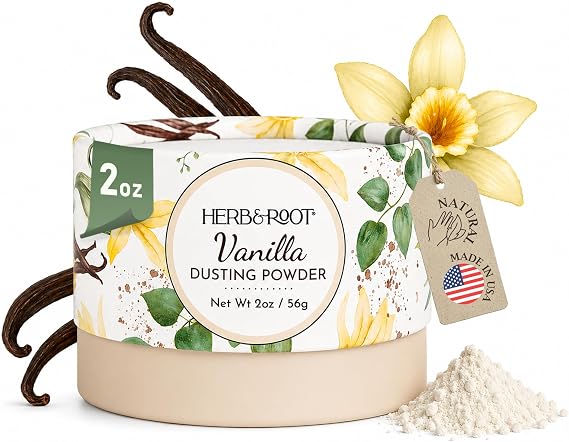 Vanilla Dusting Powder (2 oz Travel Size) Talc-Free Body Powder with Arrowroot & Magnesium for Odor & Moisture Soothing Anti-Chafe Powder for Underarms, Bra Line & Body Made in USA