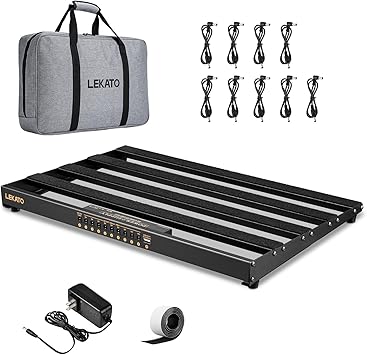 LEKATO Pedalboard, Pedal Board with Built-in Power Supply, 19x12.2x1.8" 2.97LB, Aluminium Alloy Guitar Pedal Board with Carry Bag, Pedal Cables, Adhesive Hookside Tape