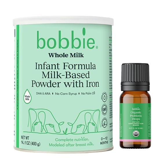 Bobbie Whole Milk, Grass Fed Baby Formula and Probiotic Drops for Newborn Babies and Infants, Milk Based Powder with Iron Plus Daily Liquid Supplement for Gut Health Support, Formula-Feeding Baby Es