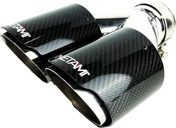 NETAMI 3" to 4" Dual Exhaust Tip Carbon Fiber Stainless Steel Polish 3" IDx 4"OD x 10" L Flush 1-piece