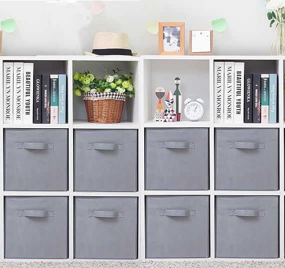 Storage Cubes, 11 Inch Cube Storage Bins, Set of 8, Fabric Foldable Storage Bins With Handles, Closet Storage Organizer Bins, Cubby Clothing Storage Baskets for Shelves, Gray