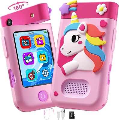 Kids Smart Phone Toys for Boys, Christmas Birthday Gifts for Girls Boys Ages 3-10, Touchscreen Toddler Learning Play Toy Phone with Rotating Camera, Game, Music Player, 8GB SD CardPink